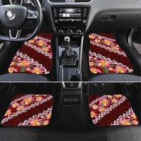 Oxblood Polynesia Car Mats Plumeria With Hibiscus Pattern Tropical Vibes
