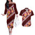 Oxblood Polynesia Couples Matching Off The Shoulder Long Sleeve Dress and Hawaiian Shirt Plumeria With Hibiscus Pattern Tropical Vibes