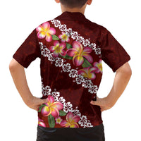 Oxblood Polynesia Family Matching Off The Shoulder Long Sleeve Dress and Hawaiian Shirt Plumeria With Hibiscus Pattern Tropical Vibes LT14 - Polynesian Pride