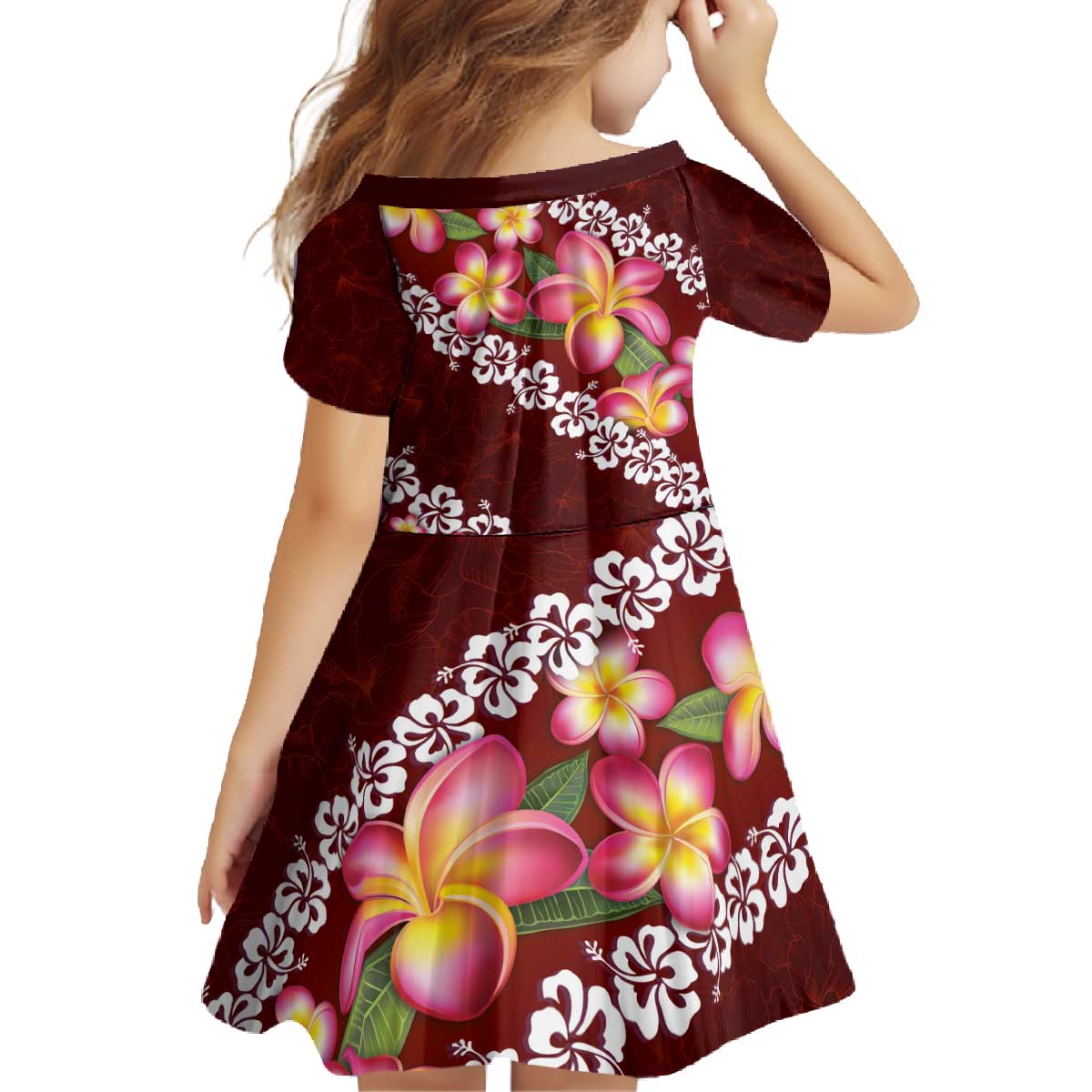 Oxblood Polynesia Family Matching Off The Shoulder Long Sleeve Dress and Hawaiian Shirt Plumeria With Hibiscus Pattern Tropical Vibes LT14 - Polynesian Pride
