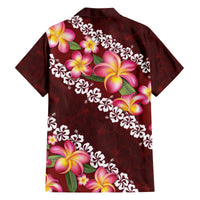Oxblood Polynesia Family Matching Off The Shoulder Long Sleeve Dress and Hawaiian Shirt Plumeria With Hibiscus Pattern Tropical Vibes LT14 - Polynesian Pride