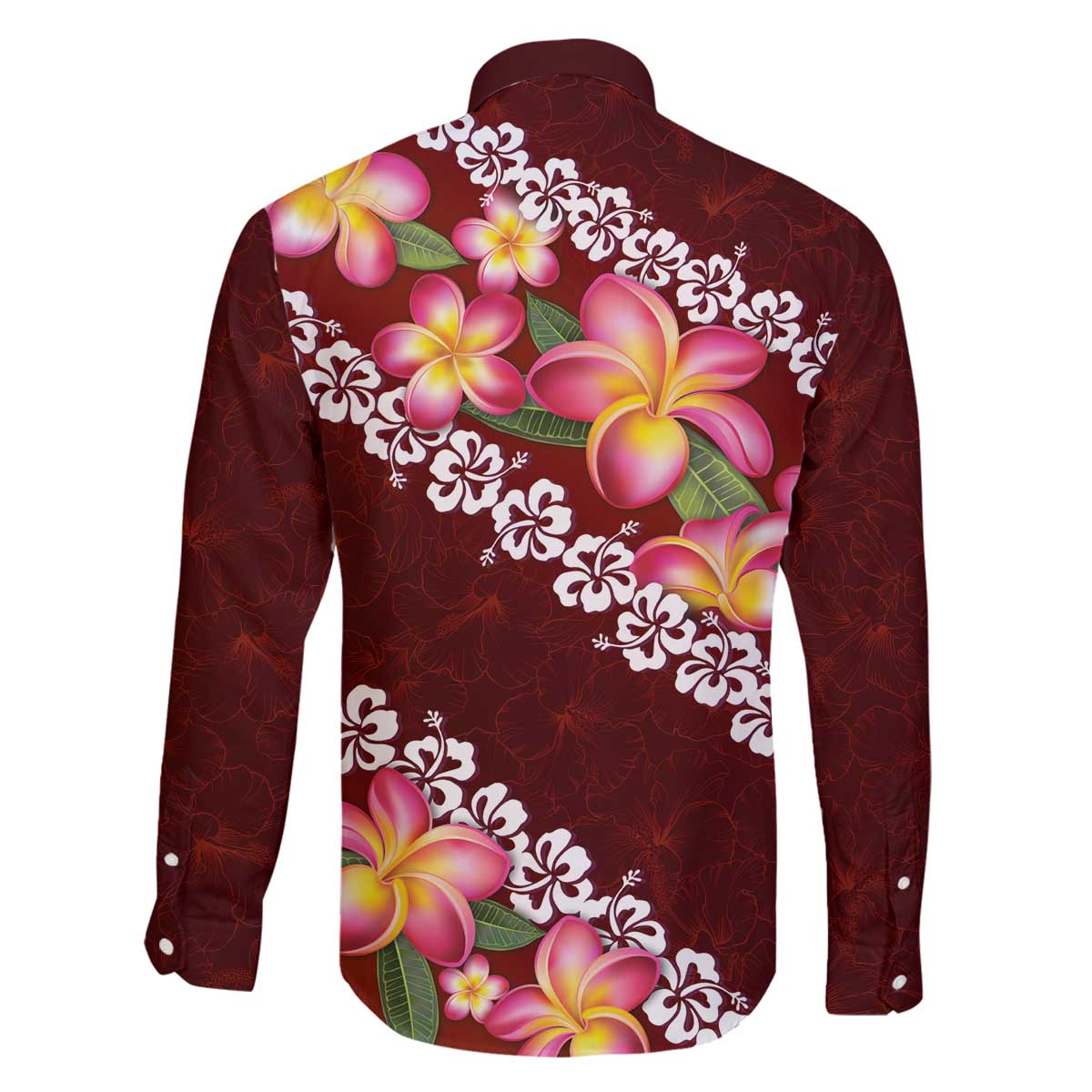 Oxblood Polynesia Family Matching Off The Shoulder Long Sleeve Dress and Hawaiian Shirt Plumeria With Hibiscus Pattern Tropical Vibes LT14 - Polynesian Pride