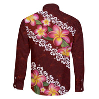 Oxblood Polynesia Family Matching Off The Shoulder Long Sleeve Dress and Hawaiian Shirt Plumeria With Hibiscus Pattern Tropical Vibes LT14 - Polynesian Pride