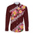 Oxblood Polynesia Long Sleeve Button Shirt Plumeria With Hibiscus Pattern Tropical Vibes