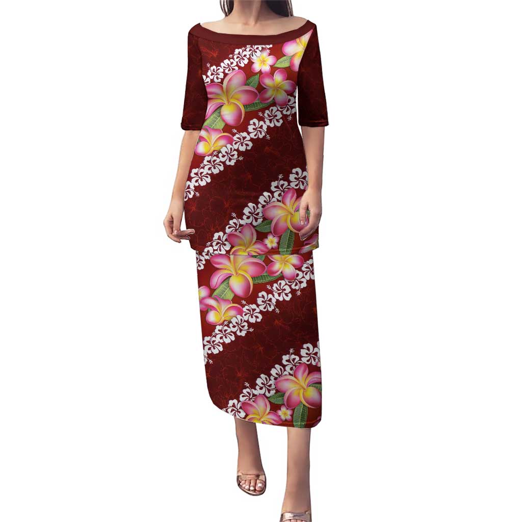 Oxblood Polynesia Puletasi Plumeria With Hibiscus Pattern Tropical Vibes