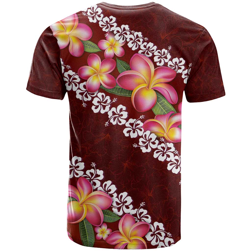 Oxblood Polynesia T Shirt Plumeria With Hibiscus Pattern Tropical Vibes
