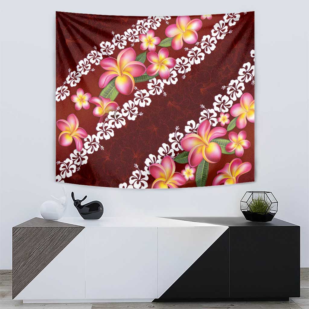 Oxblood Polynesia Tapestry Plumeria With Hibiscus Pattern Tropical Vibes