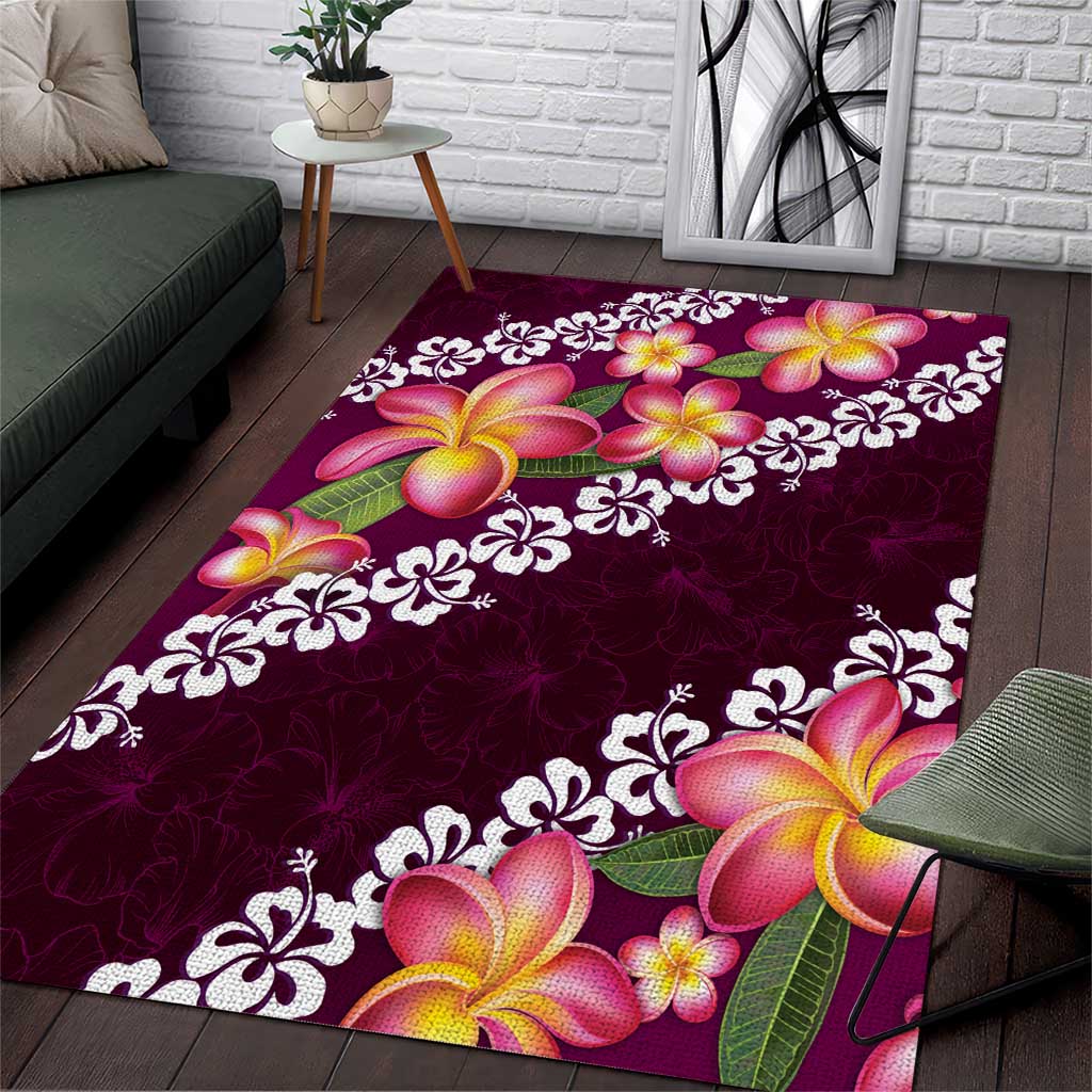 Pink Polynesia Area Rug Plumeria With Hibiscus Pattern Tropical Vibes LT14 Pink - Polynesian Pride