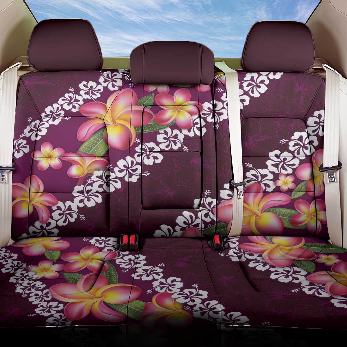 Pink Polynesia Back Car Seat Cover Plumeria With Hibiscus Pattern Tropical Vibes LT14 One Size Pink - Polynesian Pride