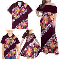 Pink Polynesia Family Matching Off Shoulder Maxi Dress and Hawaiian Shirt Plumeria With Hibiscus Pattern Tropical Vibes