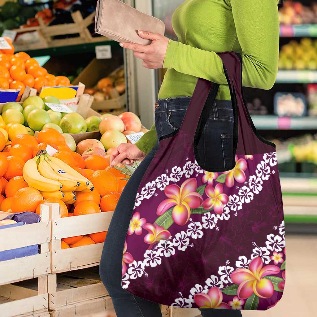 Pink Polynesia Grocery Bag Plumeria With Hibiscus Pattern Tropical Vibes