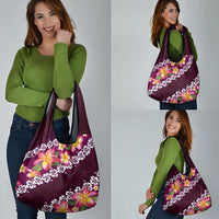 Pink Polynesia Grocery Bag Plumeria With Hibiscus Pattern Tropical Vibes