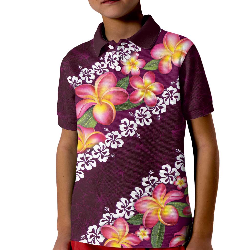 Pink Polynesia Kid Polo Shirt Plumeria With Hibiscus Pattern Tropical Vibes