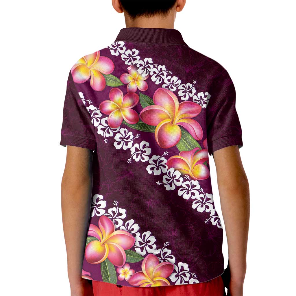 Pink Polynesia Kid Polo Shirt Plumeria With Hibiscus Pattern Tropical Vibes