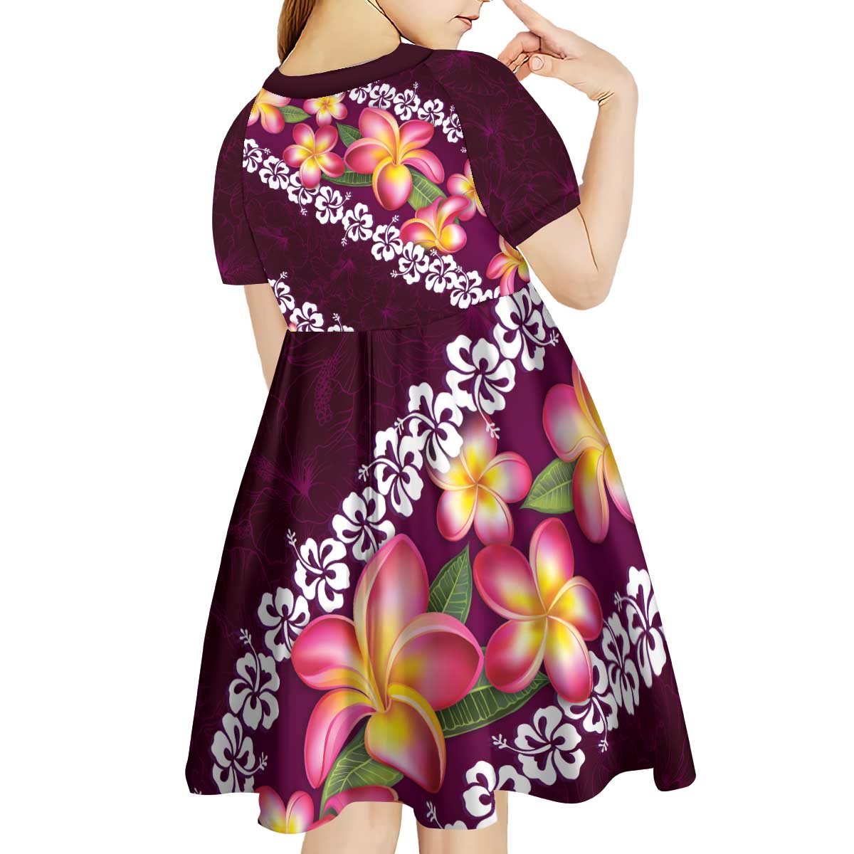 Pink Polynesia Kid Short Sleeve Dress Plumeria With Hibiscus Pattern Tropical Vibes