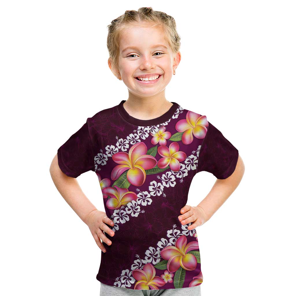 Pink Polynesia Kid T Shirt Plumeria With Hibiscus Pattern Tropical Vibes