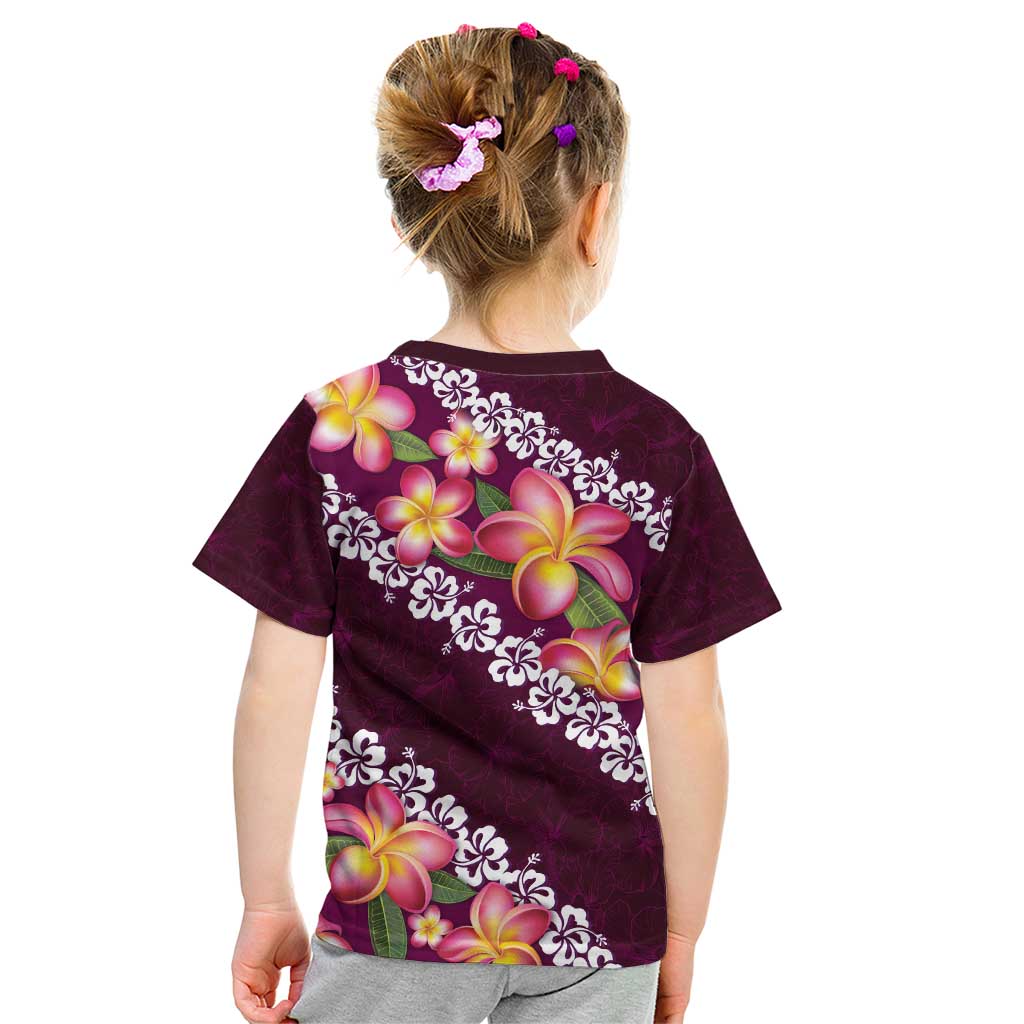 Pink Polynesia Kid T Shirt Plumeria With Hibiscus Pattern Tropical Vibes