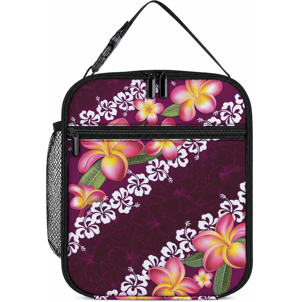 Pink Polynesia Lunch Bag Plumeria With Hibiscus Pattern Tropical Vibes LT14 10.2 × 8.3 × 4.3 inch Pink - Polynesian Pride