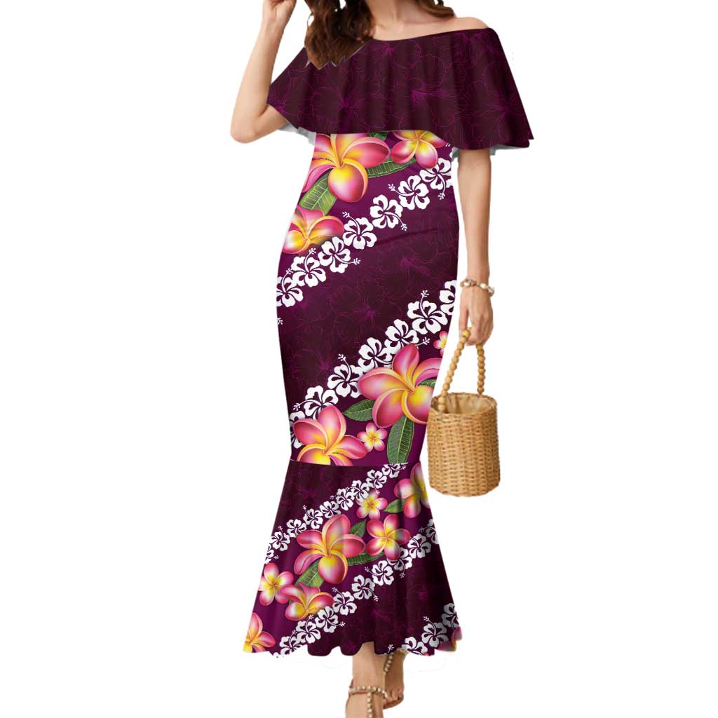 Pink Polynesia Mermaid Dress Plumeria With Hibiscus Pattern Tropical Vibes LT14 Women Pink - Polynesian Pride
