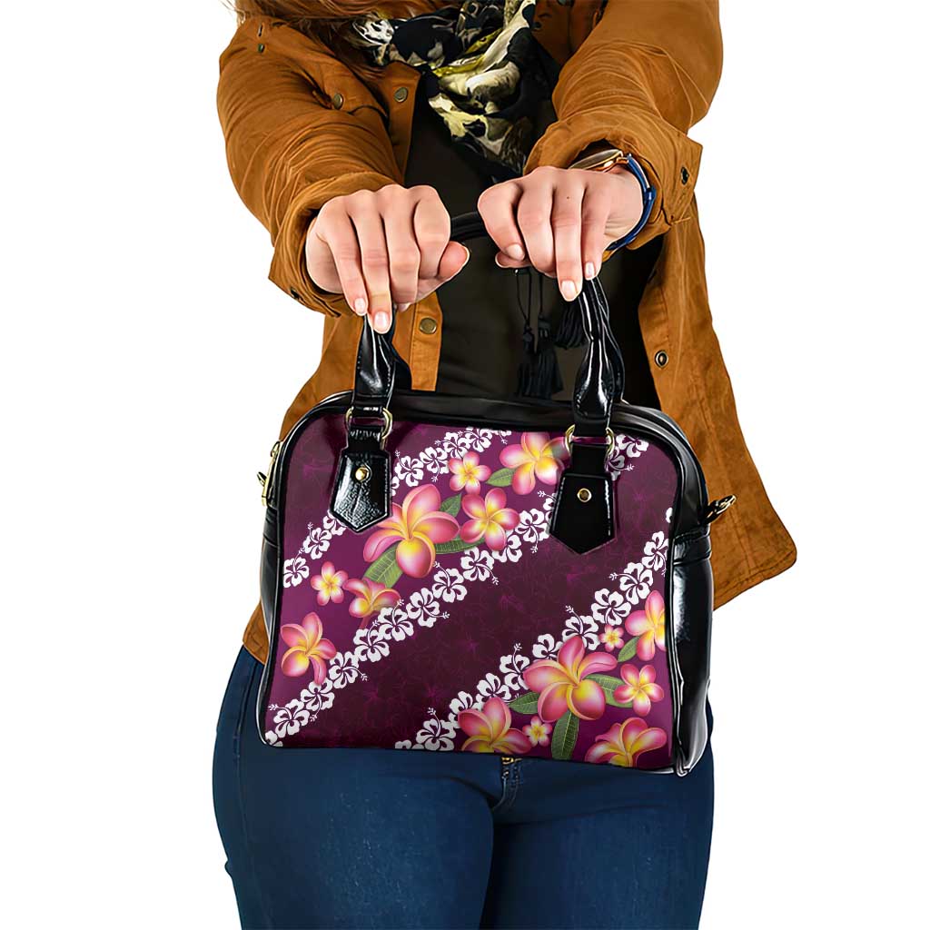 Pink Polynesia Shoulder Handbag Plumeria With Hibiscus Pattern Tropical Vibes LT14 One Size Pink - Polynesian Pride