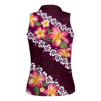 Pink Polynesia Women Sleeveless Polo Shirt Plumeria With Hibiscus Pattern Tropical Vibes