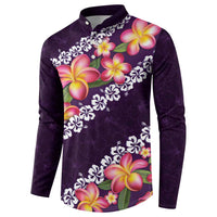 Purple Polynesia Button Sweatshirt Plumeria With Hibiscus Pattern Tropical Vibes