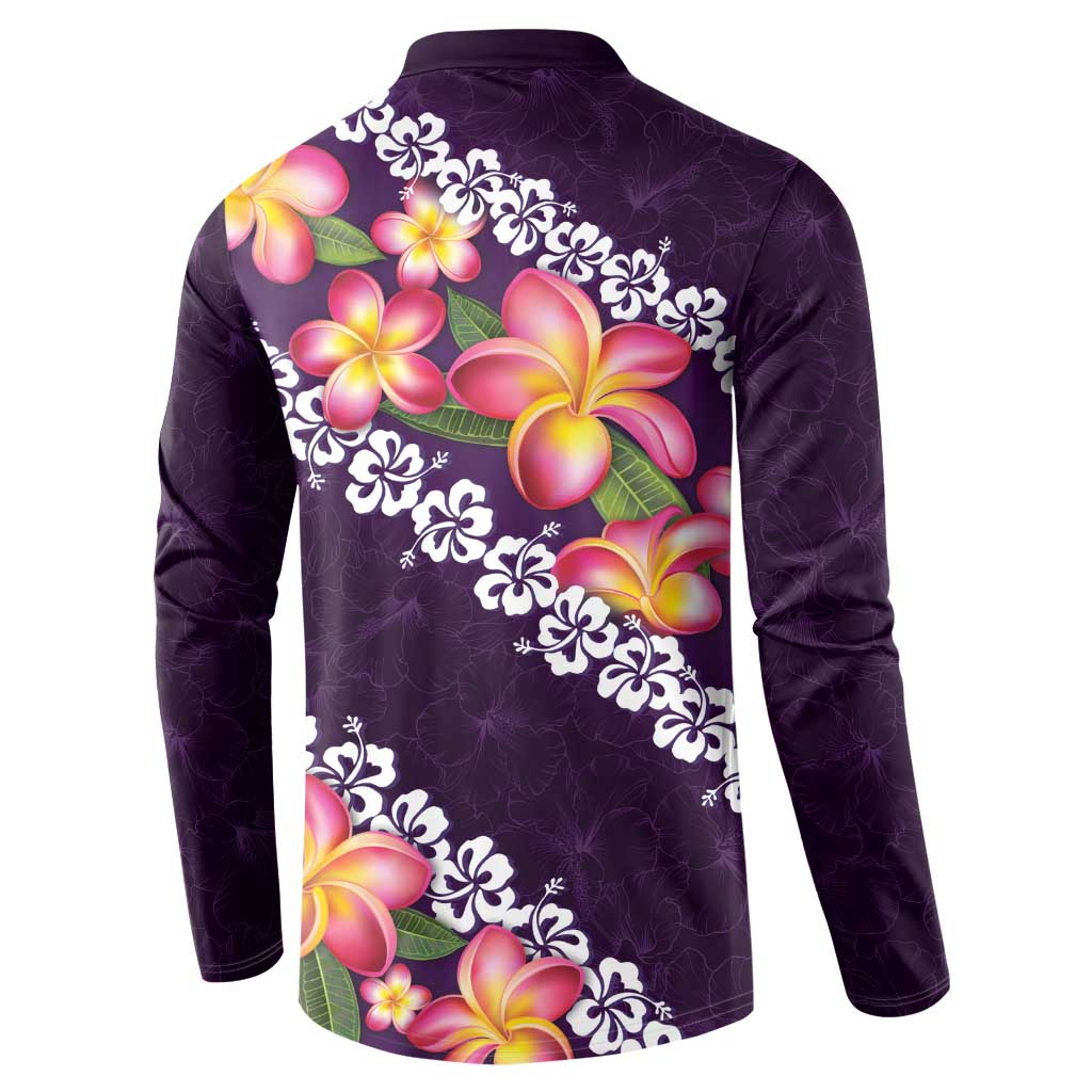 Purple Polynesia Button Sweatshirt Plumeria With Hibiscus Pattern Tropical Vibes