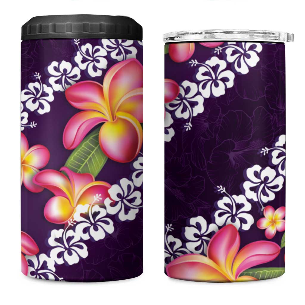 Purple Polynesia 4 in 1 Can Cooler Tumbler Plumeria With Hibiscus Pattern Tropical Vibes LT14 One Size: 16 oz Purple - Polynesian Pride