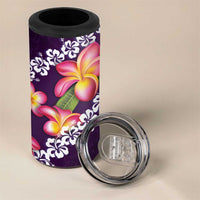 Purple Polynesia 4 in 1 Can Cooler Tumbler Plumeria With Hibiscus Pattern Tropical Vibes LT14 - Polynesian Pride