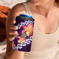 Purple Polynesia 4 in 1 Can Cooler Tumbler Plumeria With Hibiscus Pattern Tropical Vibes LT14 - Polynesian Pride