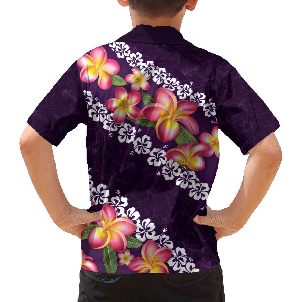 Purple Polynesia Family Matching Off The Shoulder Long Sleeve Dress and Hawaiian Shirt Plumeria With Hibiscus Pattern Tropical Vibes LT14 - Polynesian Pride