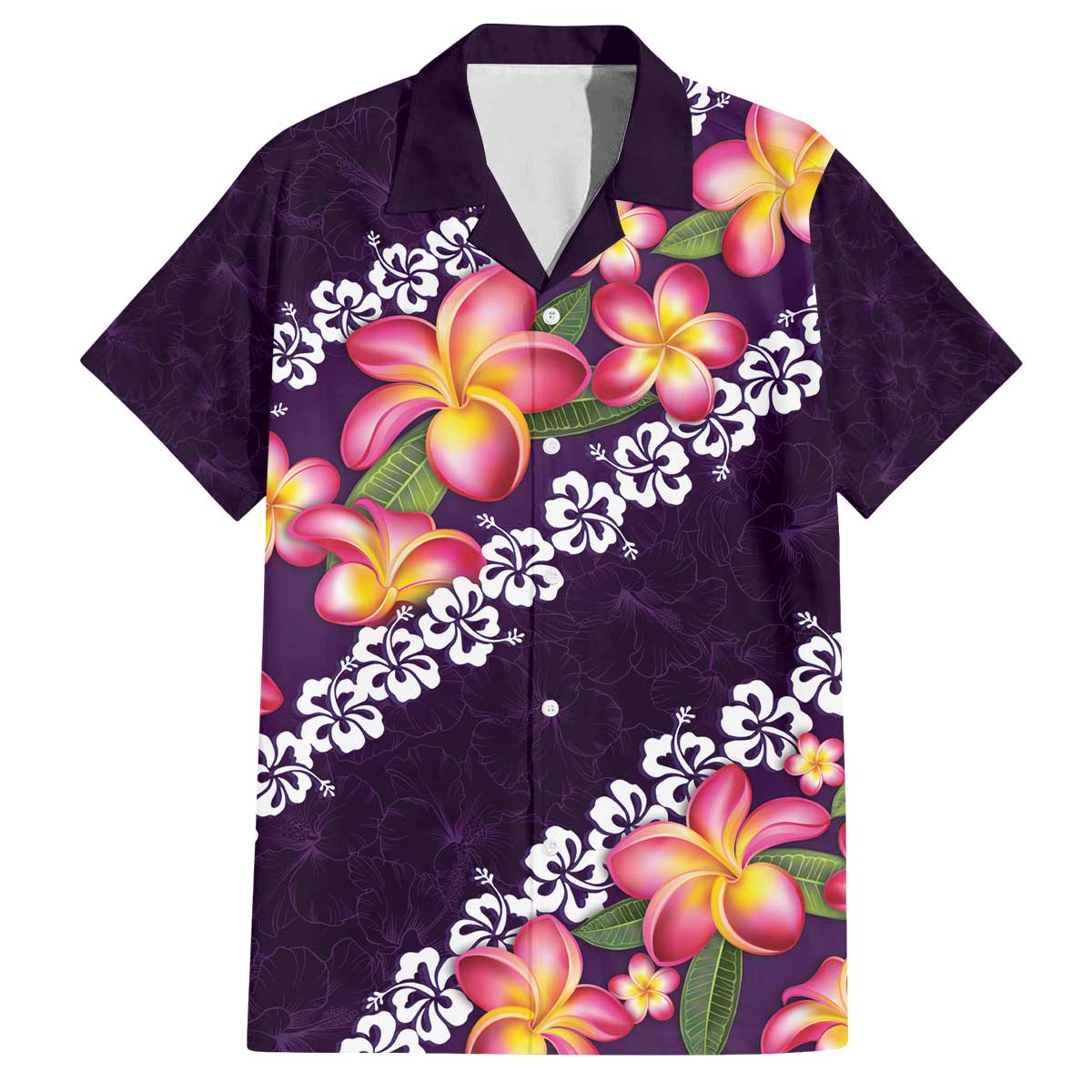 Purple Polynesia Family Matching Off The Shoulder Long Sleeve Dress and Hawaiian Shirt Plumeria With Hibiscus Pattern Tropical Vibes LT14 Dad's Shirt - Short Sleeve Purple - Polynesian Pride