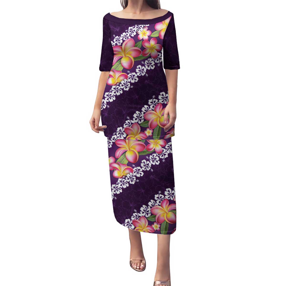 Purple Polynesia Family Matching Puletasi and Hawaiian Shirt Plumeria With Hibiscus Pattern Tropical Vibes