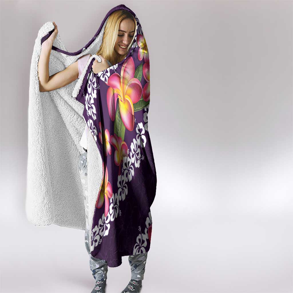 Purple Polynesia Hooded Blanket Plumeria With Hibiscus Pattern Tropical Vibes