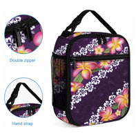 Purple Polynesia Lunch Bag Plumeria With Hibiscus Pattern Tropical Vibes LT14 - Polynesian Pride