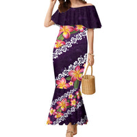 Purple Polynesia Mermaid Dress Plumeria With Hibiscus Pattern Tropical Vibes