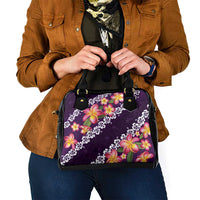 Purple Polynesia Shoulder Handbag Plumeria With Hibiscus Pattern Tropical Vibes