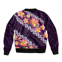 Purple Polynesia Sleeve Zip Bomber Jacket Plumeria With Hibiscus Pattern Tropical Vibes LT14 - Polynesian Pride
