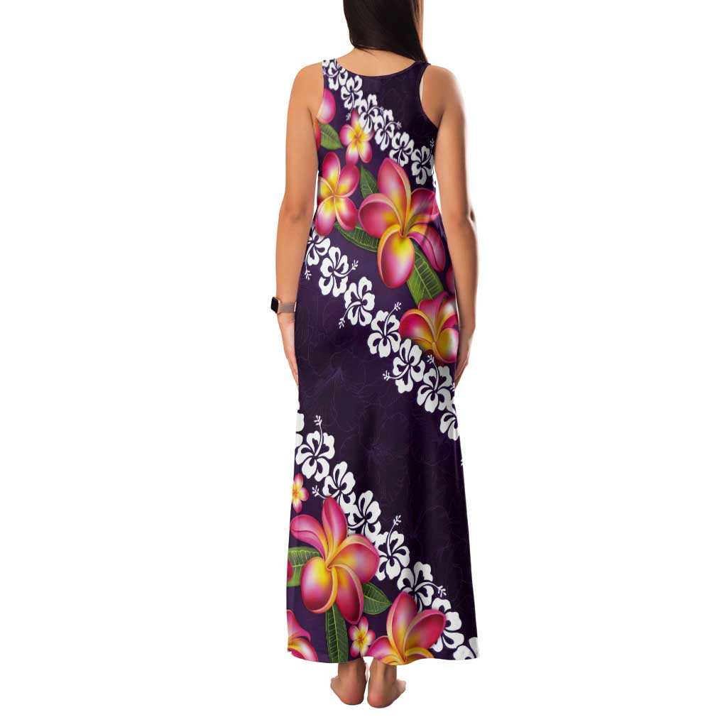 Purple Polynesia Tank Maxi Dress Plumeria With Hibiscus Pattern Tropical Vibes