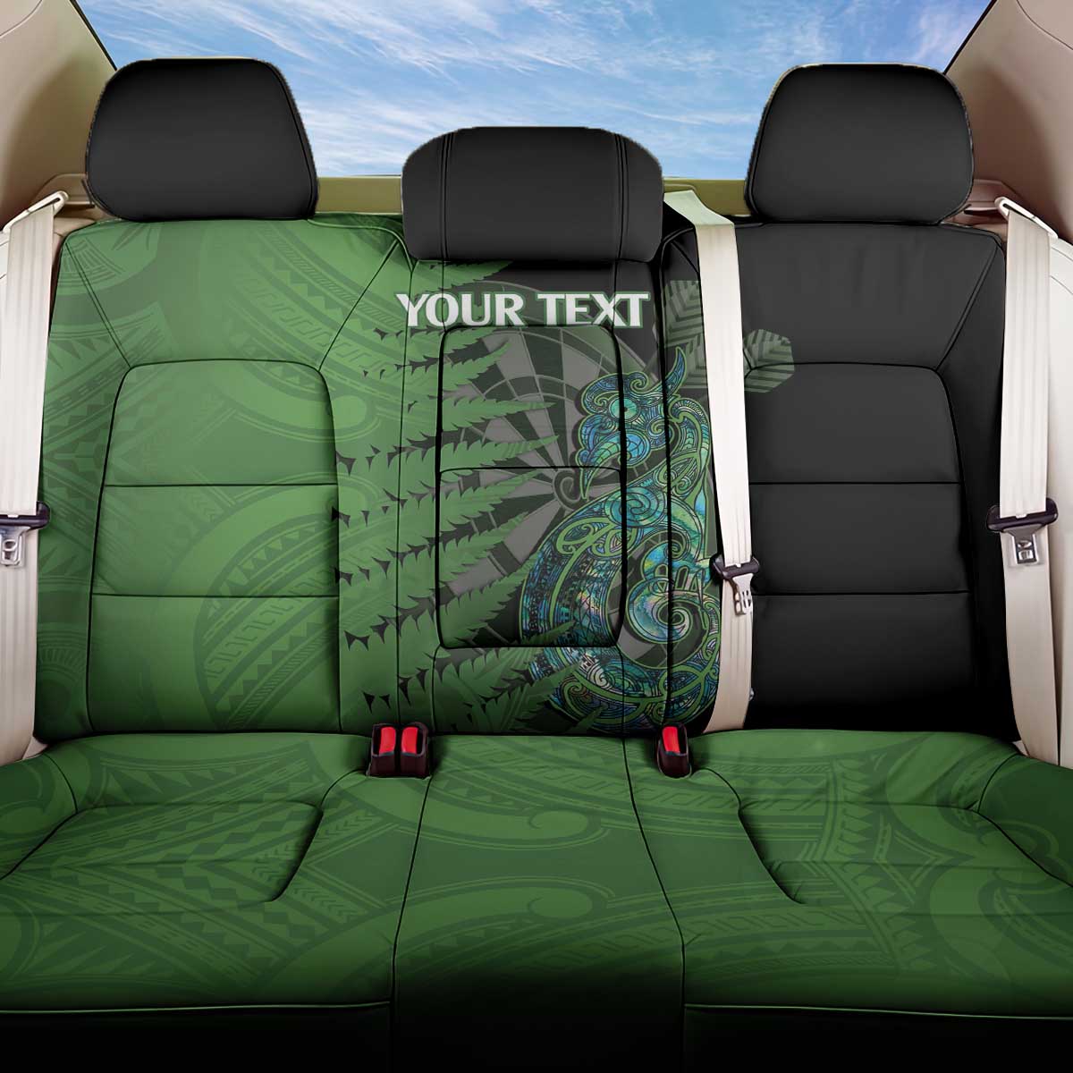 Personalised New Zealand Darts Back Car Seat Cover Aotearoa Maori Fern Mix Manaia Tattoo LT14 One Size Green - Polynesian Pride