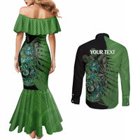 Personalised New Zealand Darts Couples Matching Mermaid Dress and Long Sleeve Button Shirt Aotearoa Maori Fern Mix Manaia Tattoo LT14 - Polynesian Pride