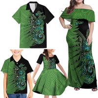 Personalised New Zealand Darts Family Matching Off Shoulder Maxi Dress and Hawaiian Shirt Aotearoa Maori Fern Mix Manaia Tattoo LT14 - Polynesian Pride