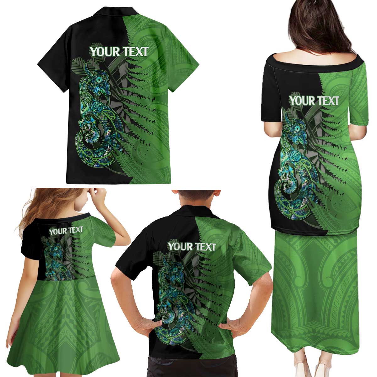 Personalised New Zealand Darts Family Matching Puletasi and Hawaiian Shirt Aotearoa Maori Fern Mix Manaia Tattoo LT14 - Polynesian Pride