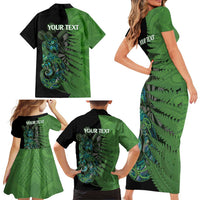 Personalised New Zealand Darts Family Matching Short Sleeve Bodycon Dress and Hawaiian Shirt Aotearoa Maori Fern Mix Manaia Tattoo LT14 - Polynesian Pride