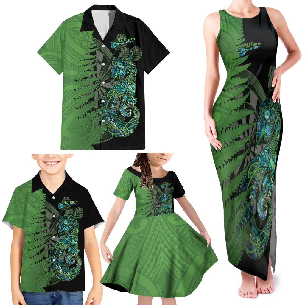 Personalised New Zealand Darts Family Matching Tank Maxi Dress and Hawaiian Shirt Aotearoa Maori Fern Mix Manaia Tattoo LT14 - Polynesian Pride
