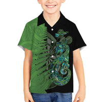 Personalised New Zealand Darts Family Matching Tank Maxi Dress and Hawaiian Shirt Aotearoa Maori Fern Mix Manaia Tattoo LT14 Son's Shirt Green - Polynesian Pride