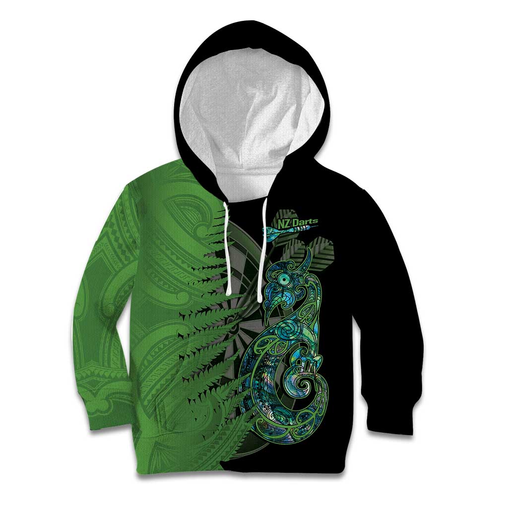 Personalised New Zealand Darts Kid Hoodie Aotearoa Maori Fern Mix Manaia Tattoo LT14 Hoodie Green - Polynesian Pride