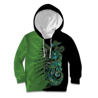 Personalised New Zealand Darts Kid Hoodie Aotearoa Maori Fern Mix Manaia Tattoo LT14 Hoodie Green - Polynesian Pride