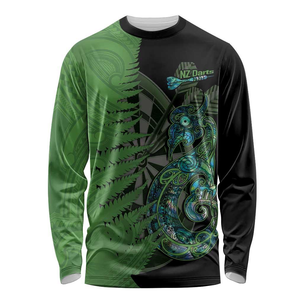 Personalised New Zealand Darts Long Sleeve Shirt Aotearoa Maori Fern Mix Manaia Tattoo LT14 Unisex Green - Polynesian Pride