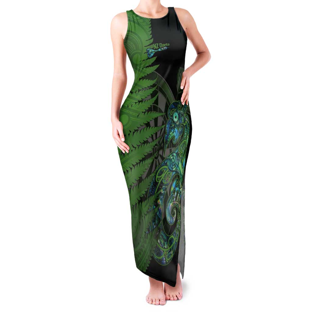 Personalised New Zealand Darts Tank Maxi Dress Aotearoa Maori Fern Mix Manaia Tattoo LT14 Women Green - Polynesian Pride